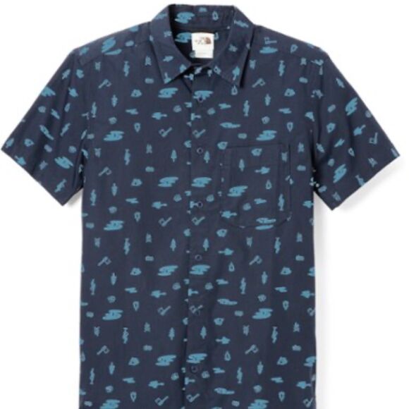 THE NORTH FACE Baytrail Pattern Short Sleeve Button Down Shirt Blue Size XL - Picture 8 of 8